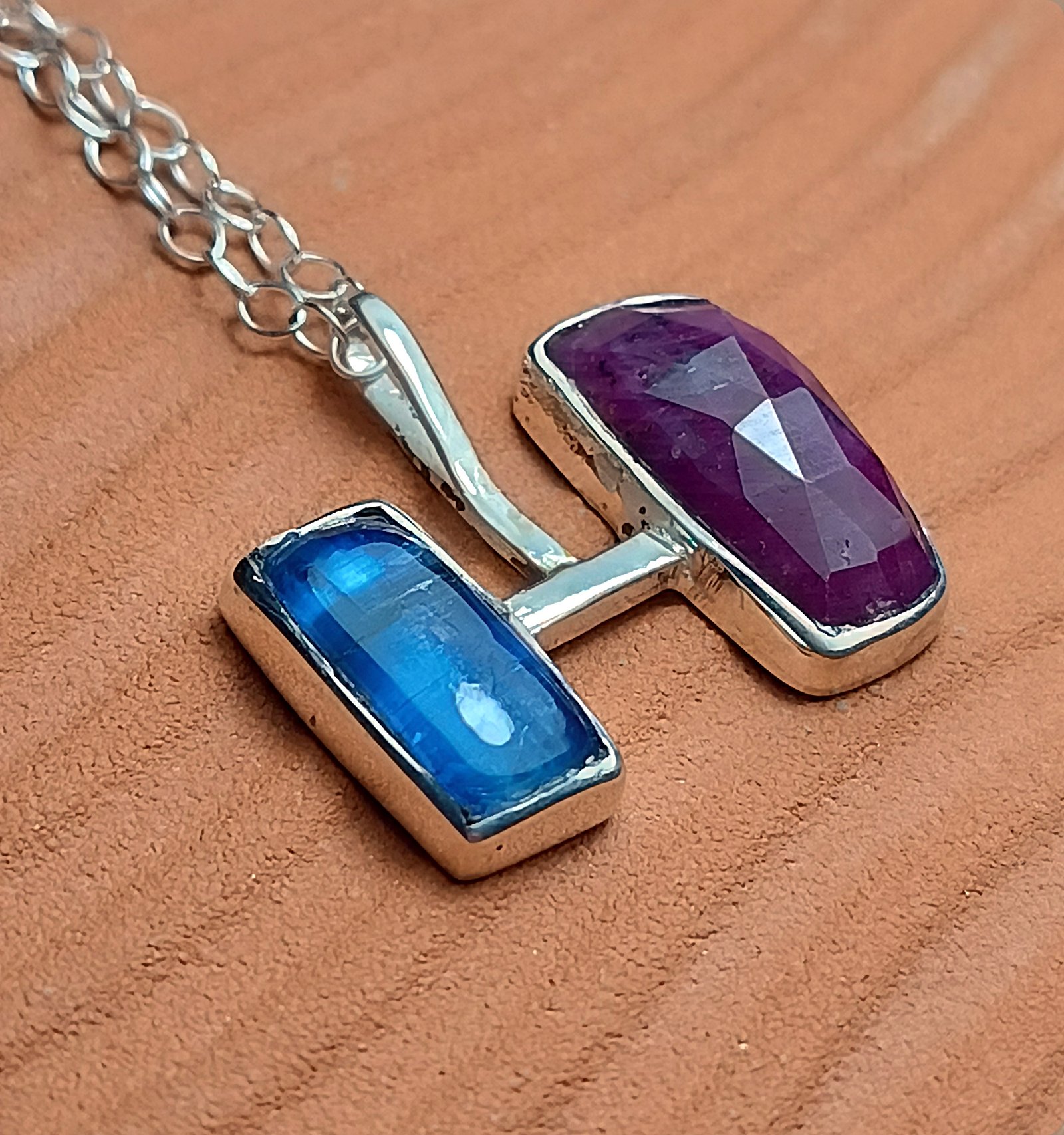 Kyanite & Ruby Duo Pendant — Silver 925°