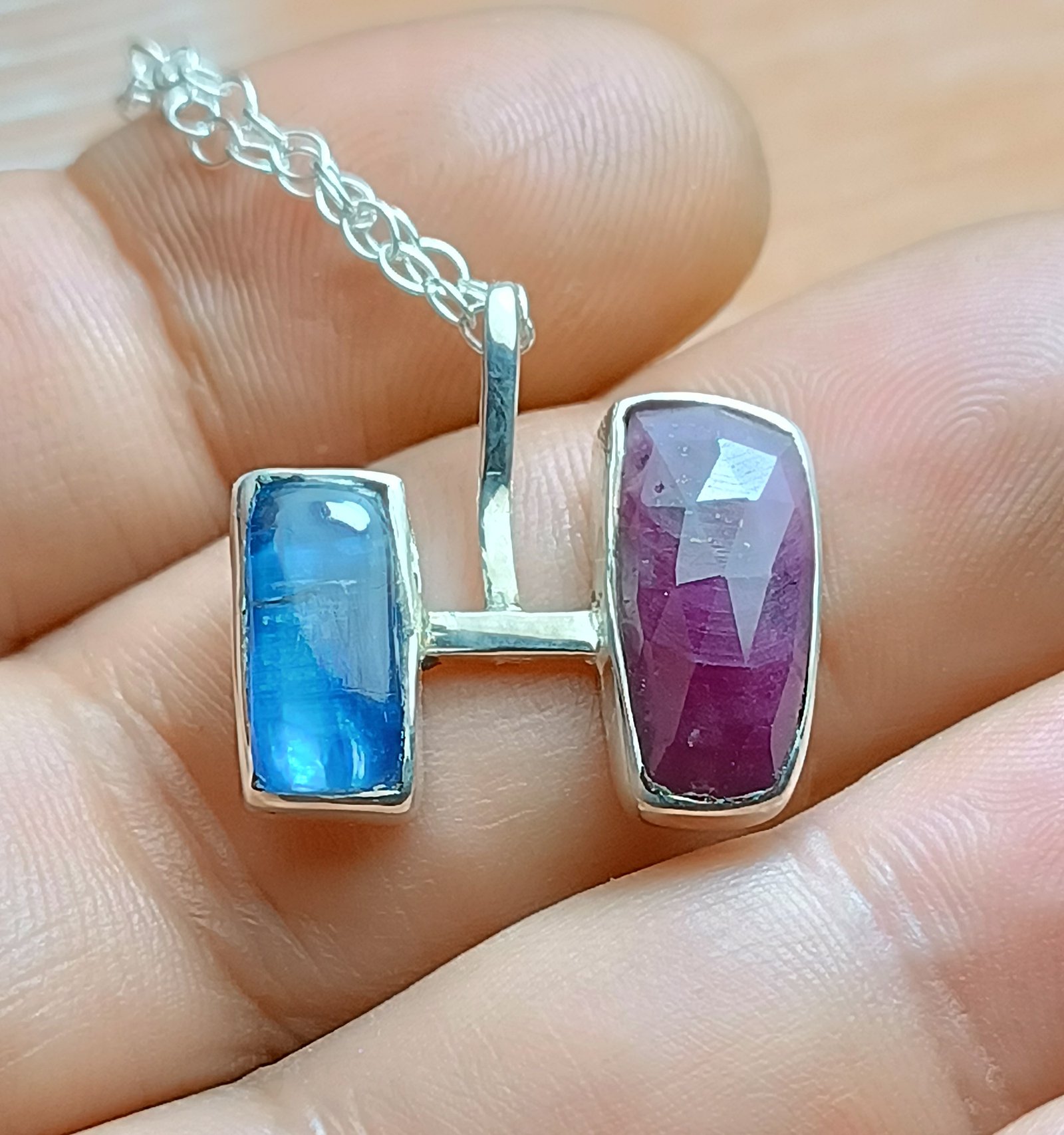 Kyanite & Ruby Duo Pendant — Silver 925° - Image 2