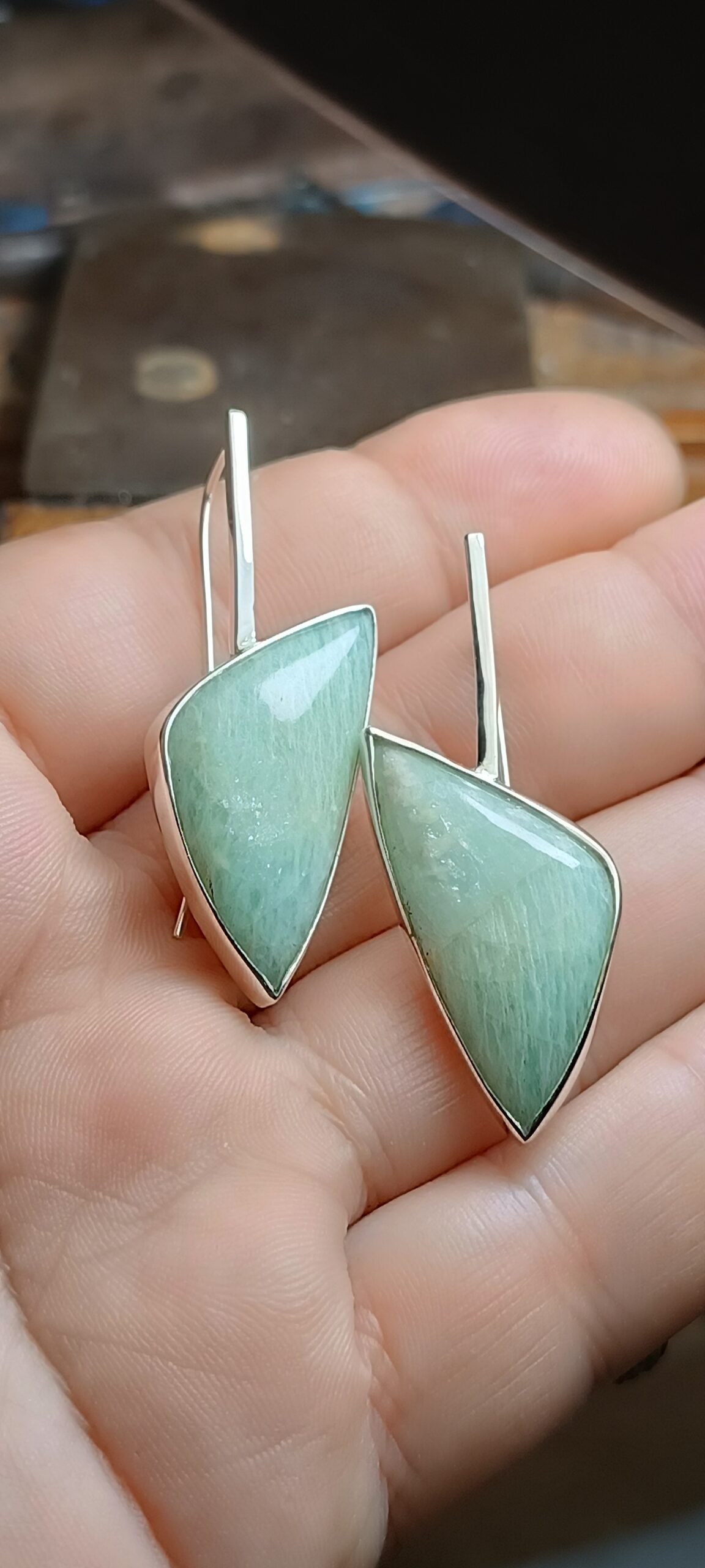 Amazonite Statement Drop Earrings — Silver 925° - Image 2