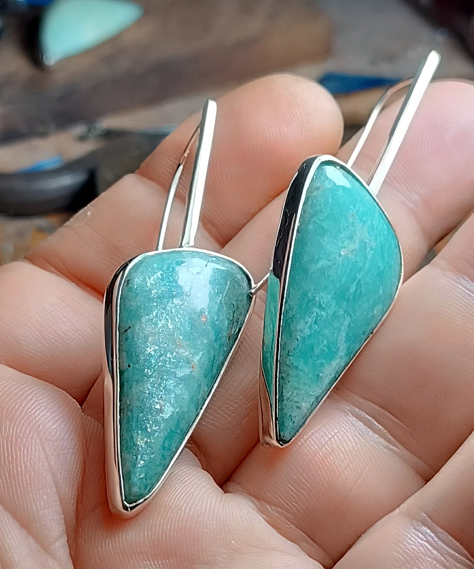 Amazonite Statement Drop Earrings — Silver 925°