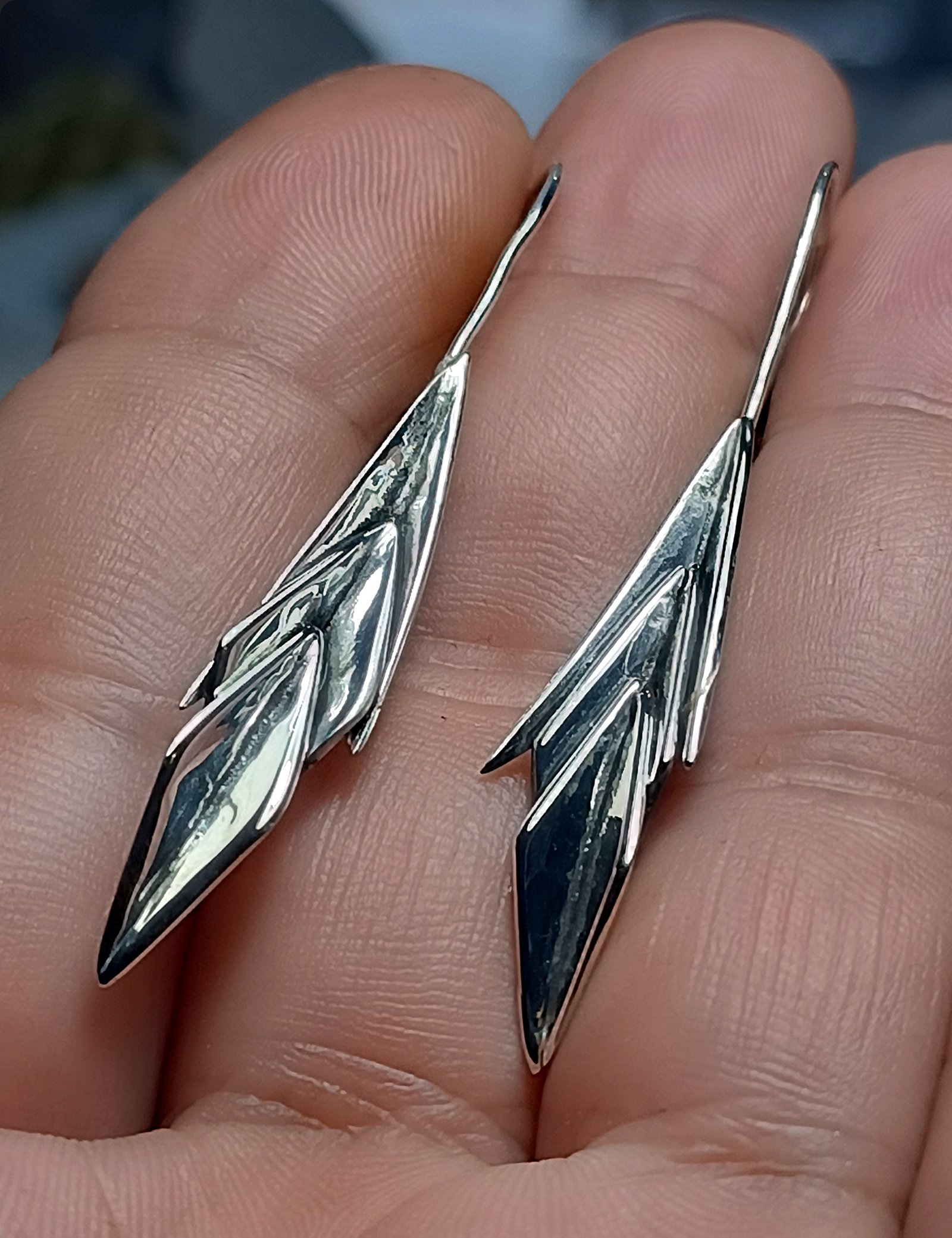 Layered Leaf Drop Earrings — Silver 925° - Image 2