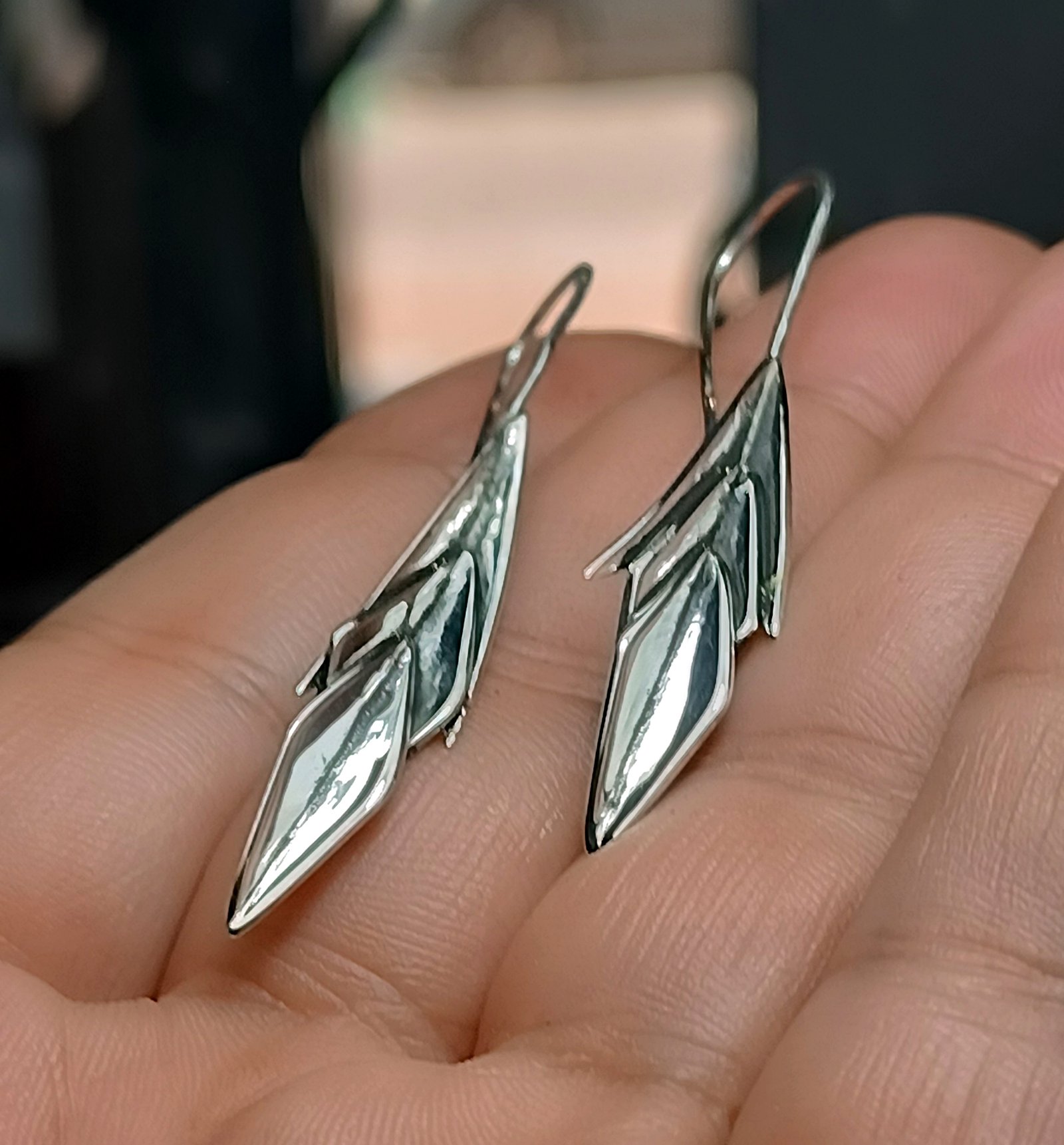 Layered Leaf Drop Earrings — Silver 925°