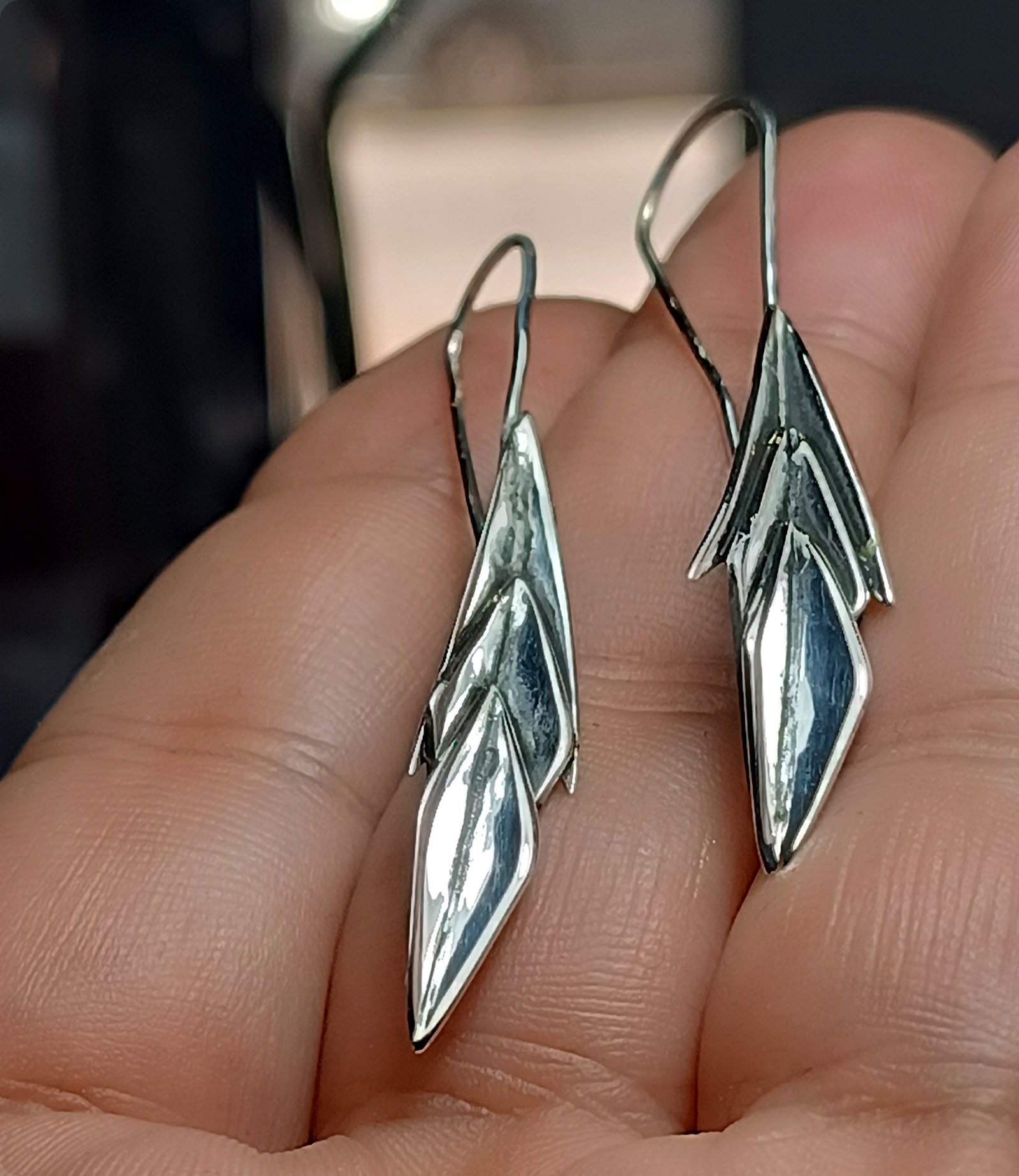 Layered Leaf Drop Earrings — Silver 925° - Image 3